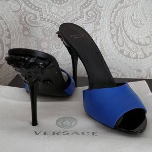 Versace Black & Blue Medusa Sandals 38